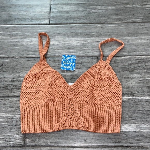 Free People You Wanna Brami Crop Top Sugar Almond Crochet Sz Large - Picture 2 of 7